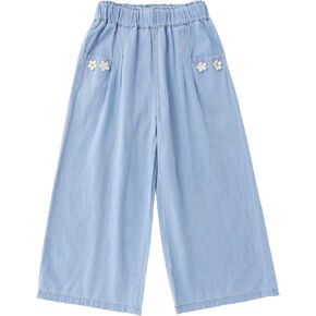 Happy Cherry Girls Elastic Waist Thin Cotton Denim Pants Wide Leg Baggy Trousers Cute Summer Straight Cropped Pant 2-10