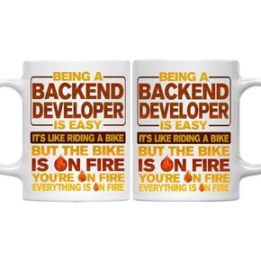 Junior Java Developer Mug, Funny Junior Java Developer Gift, Humor Ceramic Coffee Mug Being A Junior Java Developer Is Easy, Like Riding A Bike On Fire, Unique 11oz Cup for Junior Java Developer Pros