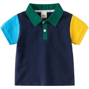 Boys Color Block Tees Children's Summer New Three Block Color Lapel Short Sleeved Fashion T Shirt
