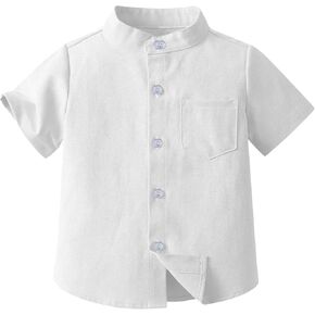 Toddler Boys Button Up Henley Shirt Baby Summer Linen Cotton Dress Shirts Kids Short Sleeve Infant Baby Girl Clothes
