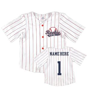 Personalized Rookie Of The Year First Birthday Baseball Uniform Red Pinstriped Jersey Pants Outfit Set FREE PERSONALIZATION