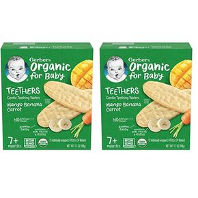 Gerber Snacks for Baby Teethers, Organic Gentle Teething Wafers, Mango Banana Carrot, 1.7 Ounce, 12 Count Box