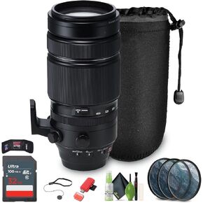 FUJIFILM XF 100-400mm f/4.5-5.6 R LM OIS WR Lens Bundle with 32GB Memory Card + Professional MC 3 Piece Filter Kit, 77mm UV/CPL/F + USB Card Reader, SD/microSD + More