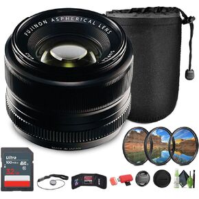 FUJIFILM XF 35mm f/1.4 R Lens + Lens Pouch 10 Inch + 32GB Memory Card Bundle with 3PC MC PRO Filter KIT UV/CPL/F 52BL + Lens Cap Keeper + More