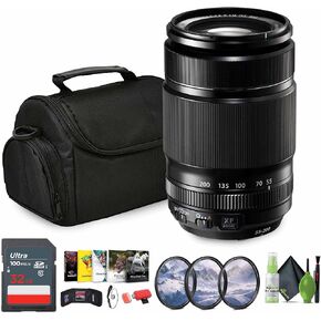 FUJIFILM XF 55-200mm f/3.5-4.8 R LM OIS Lens Bundle with Soft Lens Case + 32GB Memory Card + 62mm 3 Piece High Resolution Filter Kit + More