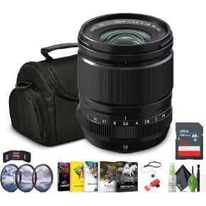 FUJIFILM XF 18mm f/1.4 R LM WR Lens Bundle with Soft Lens Case + 32GB Memory Card + 62mm 3 Piece High Resolution Filter Kit + Lens Cap Keeper + More