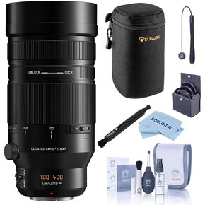 Panasonic Leica DG Vario-Elmarit 100-400mm f/4.0-6.3 II ASPH Lens, Bundle with Large Lens Case, 72mm Filter Kit, Lens Pen Lens Cleaner, Cleaning Kit, Small Cleaning Cloth and Lens Cap Tether