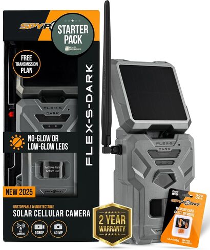 SPYPOINT Flex-S-Dark Solar Cellular Trail Camera – Built-in Solar Panel, 40MP Photos, 1080p Videos + Sound, No-Glow Game Camera, Night Vision, Motion Activated Trail Cam in Saudi Arabia