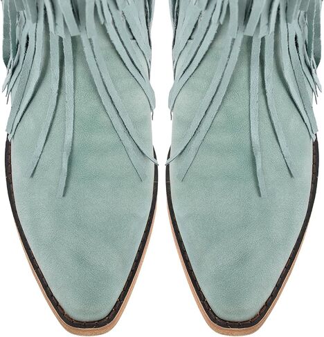 sexytag Women's Fringe Western Cowboy Boots with Tassals Turquoise Studs Pointed Toe Cowgirl Knee High Boots in Saudi Arabia