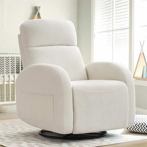 دوار كرسي روكر حضانة ، تشينيل للمرضى الجائر ، يدوي دوار هزاز يلجأ أريكة واحدة مع جيوب مزدوجة لغرفة المعيشة ، أبيض كريم in Kuwait