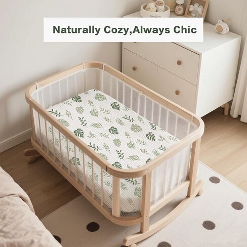 Baby Muslin Bassinet Sheets 3 Pack for Boys & Girls, Soft Breathable Cotton Bassinet Mattress Cover, Universal Fit for Hourglass, Oval, and Rectangle Mattress (Leaf Green) in Saudi Arabia