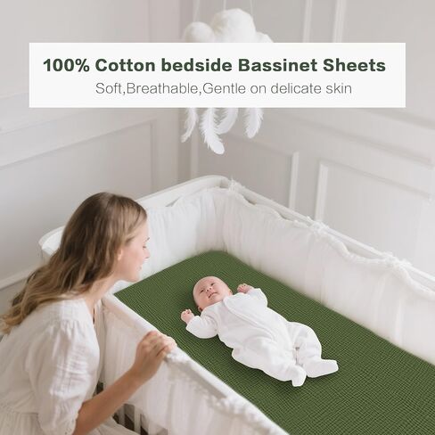 Baby Muslin Bassinet Sheets 3 Pack for Boys & Girls, Soft Breathable Cotton Bassinet Mattress Cover, Universal Fit for Hourglass, Oval, and Rectangle Mattress (Leaf Green) in Saudi Arabia