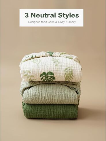 Baby Muslin Bassinet Sheets 3 Pack for Boys & Girls, Soft Breathable Cotton Bassinet Mattress Cover, Universal Fit for Hourglass, Oval, and Rectangle Mattress (Leaf Green) in Saudi Arabia
