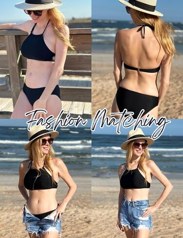 Ekouaer Navy Blue Bikini Set Womens High Neck Halter Swimsuit Modest Swimwear X-Large in Saudi Arabia
