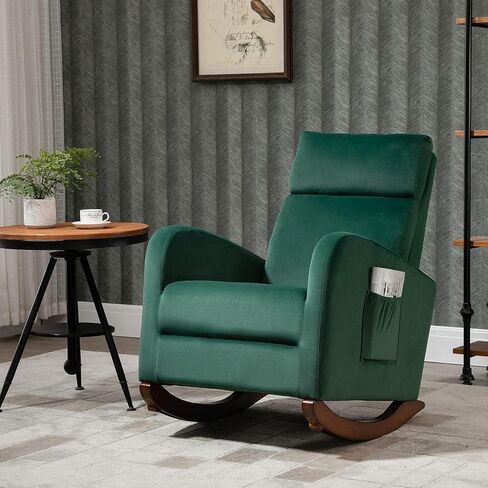 HOMREST Upholstered Oversize Rocking Chair with Adjustable Phone Handle, Nursery Rocking Chair with High Back and Side Pocket USB Port, Double Wide Rocker for Living Room, Bedroom, Nursery, Grey in Kuwait