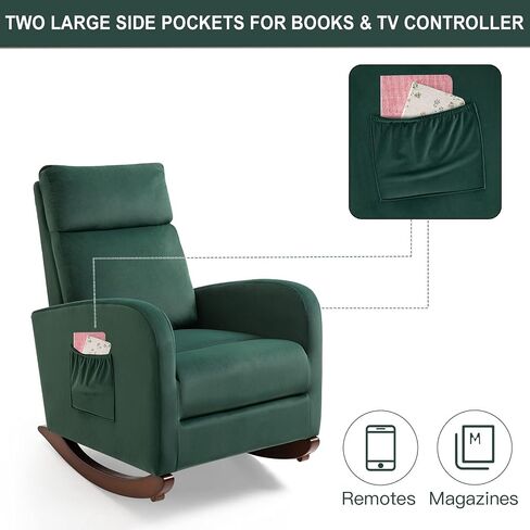 HOMREST Upholstered Oversize Rocking Chair with Adjustable Phone Handle, Nursery Rocking Chair with High Back and Side Pocket USB Port, Double Wide Rocker for Living Room, Bedroom, Nursery, Grey in Kuwait