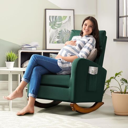 HOMREST Upholstered Oversize Rocking Chair with Adjustable Phone Handle, Nursery Rocking Chair with High Back and Side Pocket USB Port, Double Wide Rocker for Living Room, Bedroom, Nursery, Grey in Kuwait