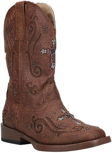 ROPER Toddler Girls Faith Rhinestone Inlay Square Toe Casual Boots Mid Calf - Brown in Saudi Arabia
