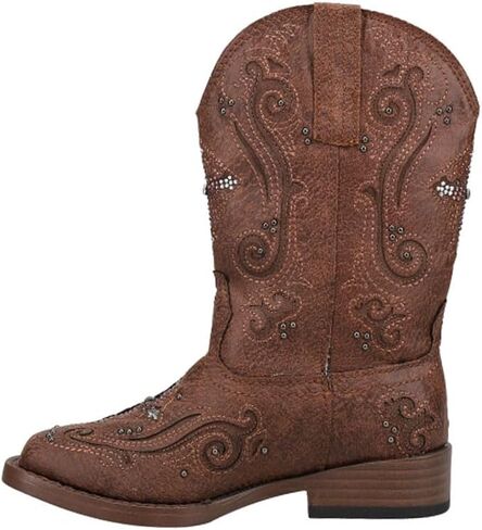 ROPER Toddler Girls Faith Rhinestone Inlay Square Toe Casual Boots Mid Calf - Brown in Saudi Arabia