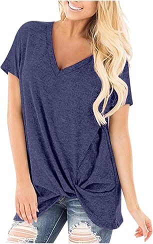 Womens 2025 Summer Tops V Neck Casual Front Blouses Short Sleeve Tshirts Loose Fit Tunic Tops Basic Women Shirt in Saudi Arabia