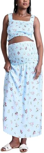 Motherhood Maternity Women's Smocked 2 Piece Crop Tank Top and High Waisted Pregnancy Maxi Skirt Set in Saudi Arabia