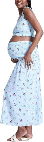 Motherhood Maternity Women's Smocked 2 Piece Crop Tank Top and High Waisted Pregnancy Maxi Skirt Set in Saudi Arabia