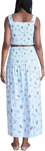 Motherhood Maternity Women's Smocked 2 Piece Crop Tank Top and High Waisted Pregnancy Maxi Skirt Set in Saudi Arabia