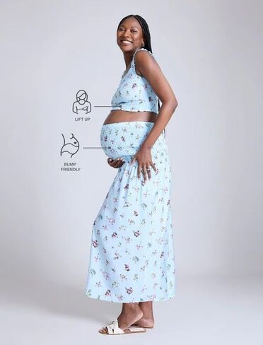 Motherhood Maternity Women's Smocked 2 Piece Crop Tank Top and High Waisted Pregnancy Maxi Skirt Set in Saudi Arabia