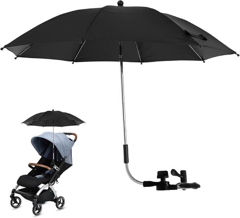 عربة الأطفال المظلة ، 33.5 بوصة مقطع عربة الأطفال ، 360 درجة حماية UV المظلة Paby Pram مع المشبك القابل للتعديل ، مظلة تظليل حماية من أشعة الشمس المقاومة للماء للدراجة العربة شاطئ الدراجة in Kuwait