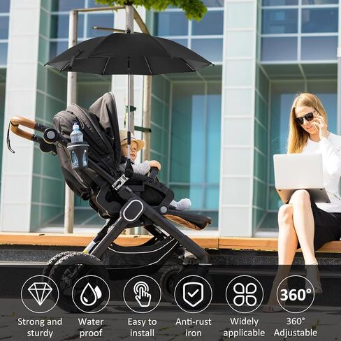 عربة الأطفال المظلة ، 33.5 بوصة مقطع عربة الأطفال ، 360 درجة حماية UV المظلة Paby Pram مع المشبك القابل للتعديل ، مظلة تظليل حماية من أشعة الشمس المقاومة للماء للدراجة العربة شاطئ الدراجة in Kuwait