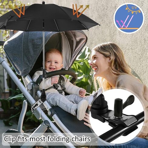 Universal Baby Parasol Stroller with Clamp, 360 Degree Adjustable, UPF 50+ UV Protection, Convenient and Lightweight, For Sun Protection Lightweight, Easy to install, Stroller Umbrella in Saudi Arabia