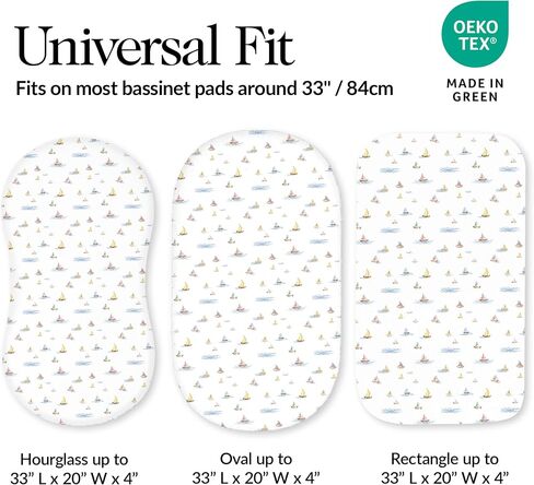 100% Organic Cotton Bassinet Sheets (3 Pack) - Ideal For Halo Bassinest Mattress - GOTS Certified - Pre-Shrunk Sheet for Hourglass Mattress - Breathable Percale Weave Soften with Each Wash (30" x 16") in Kuwait