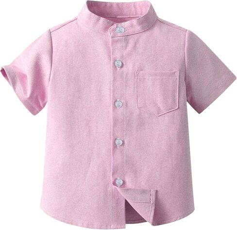 Toddler Boys Button Down Henley Shirts Short Sleeve Casual Dress Shirt Summer Cotton Linen T Shirts Top with One in Saudi Arabia