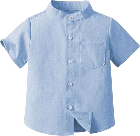 Toddler Boys Button Down Henley Shirts Short Sleeve Casual Dress Shirt Summer Cotton Linen T Shirts Top with One in Saudi Arabia