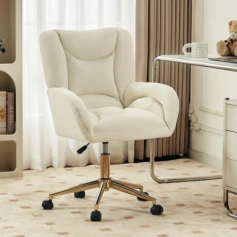 FOXHUNTER Vanity Chair with Ergonomic Back & Wheels, 360° Swivel Accent Chair, Adjustable Height Home Office Chair for Living Room, Bedroom（Velvet Pink） in Saudi Arabia