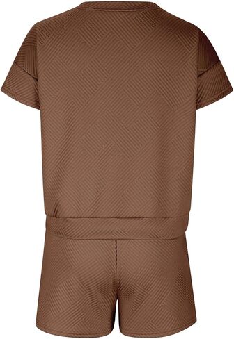 Womens 2 Piece Outfits Lounge Sets Short Sleeve Crewneck Tshirt Wide Leg Shorts Loose Casual Tracksuit with Pocket in Saudi Arabia