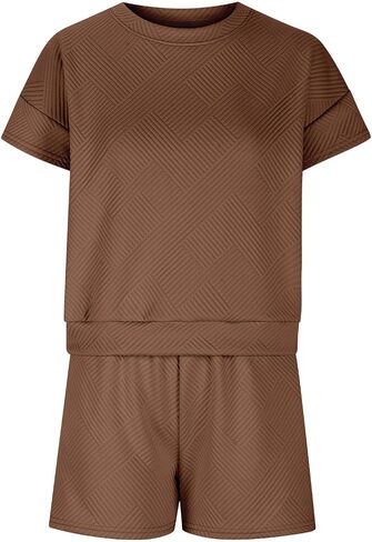 Womens 2 Piece Outfits Lounge Sets Short Sleeve Crewneck Tshirt Wide Leg Shorts Loose Casual Tracksuit with Pocket in Saudi Arabia