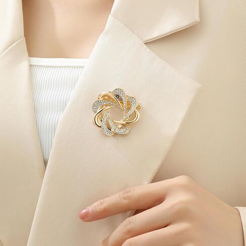 Scarf Ring Clip Rhinestones Golden Clothes Corner Knotted Button Brooch for Women in Saudi Arabia