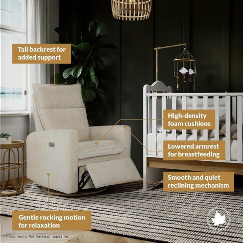 Arya Modern Nursery Chair Glider Recliner with 180° Swivel - Cozy Motorized Reclining Nursing Chair with USB Ports, Gentle Motion, Ergonomic Design, Canadian-Made (Ivory/Nubia Fabric) in Kuwait