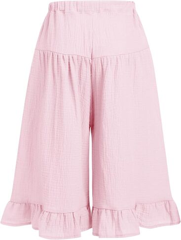 Iwemek Baby Girls Wide Palazzo Pants Ruffle Leggings Toddler Cotton Linen Pants مرنة الخصر in Saudi Arabia
