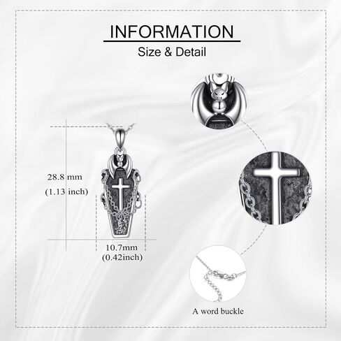 URONE Bat Necklace 925 Sterling Silver Black Bat Pendant Halloween Necklace Gothic Bat Jewelry Gift For Women Men in Saudi Arabia