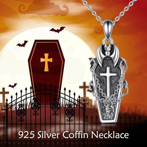 URONE Bat Necklace 925 Sterling Silver Black Bat Pendant Halloween Necklace Gothic Bat Jewelry Gift For Women Men in Saudi Arabia