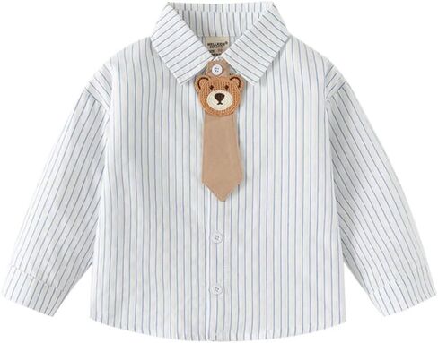 Toddler Baby Boys Bear Print Button Down Long Sleeve Shirt Tie Lapel Outerwear Fall Winter Clothes in Saudi Arabia