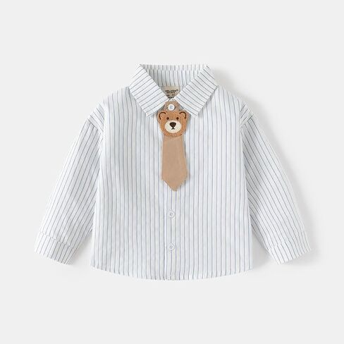 Toddler Baby Boys Bear Print Button Down Long Sleeve Shirt Tie Lapel Outerwear Fall Winter Clothes in Saudi Arabia