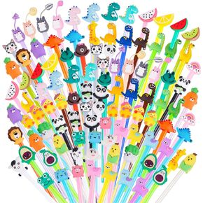 100 Pieces Kawaii Pens Cartoon Fun Pens Cute Animal Dinosaur Pens Black Gel Ink Pens Writing Pens for kids Home Office School Supplies,50 Styles