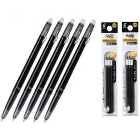 Pilot FriXion Ball slim Retractable Erasable Gel Ink Pens,fine Point, - 0.38 Mm - Black Ink- Value set of 5 & 6 Gel Ink Pen Refill Pack