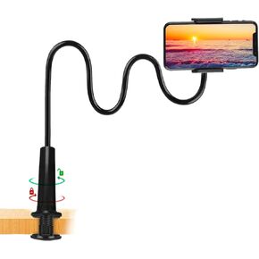 Zuslab Tablet Cell Phone Bracket Adjustable Universal Gooseneck Bed Lazy Holder Stand Mount - Flexible Arm 360 Mount Clip Bracket Black