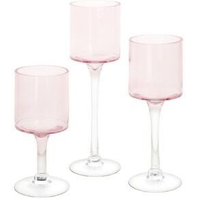 Koyal Wholesale Tall Candle Holder Set of 3 Floating Candle Vases, Long Stem Candle Holders, Blush Pink Glass Floating Candle Holders, Tall Candle Holders for Table Centerpiece, Tall Tealight Candle