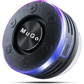 MuGo Bluetooth Speaker, Shower Speaker with Suction Cup, IP7 Waterproof Portable Wireless Speakers for Shower, Mini Outdoor Speaker with Ambient LED Light, 360° Full Surround Sound, Enhanced Bass