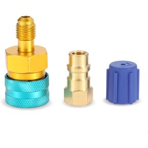 R1234YF to R134A Adapter, Low Side Quick Coupler Conversion Kit， R12 to R134A AC Charging Hose Adapter Fitting Connector Refrigerant Can Adapter Valve for R1234YF/R12 to R134A Car Air-Conditioning